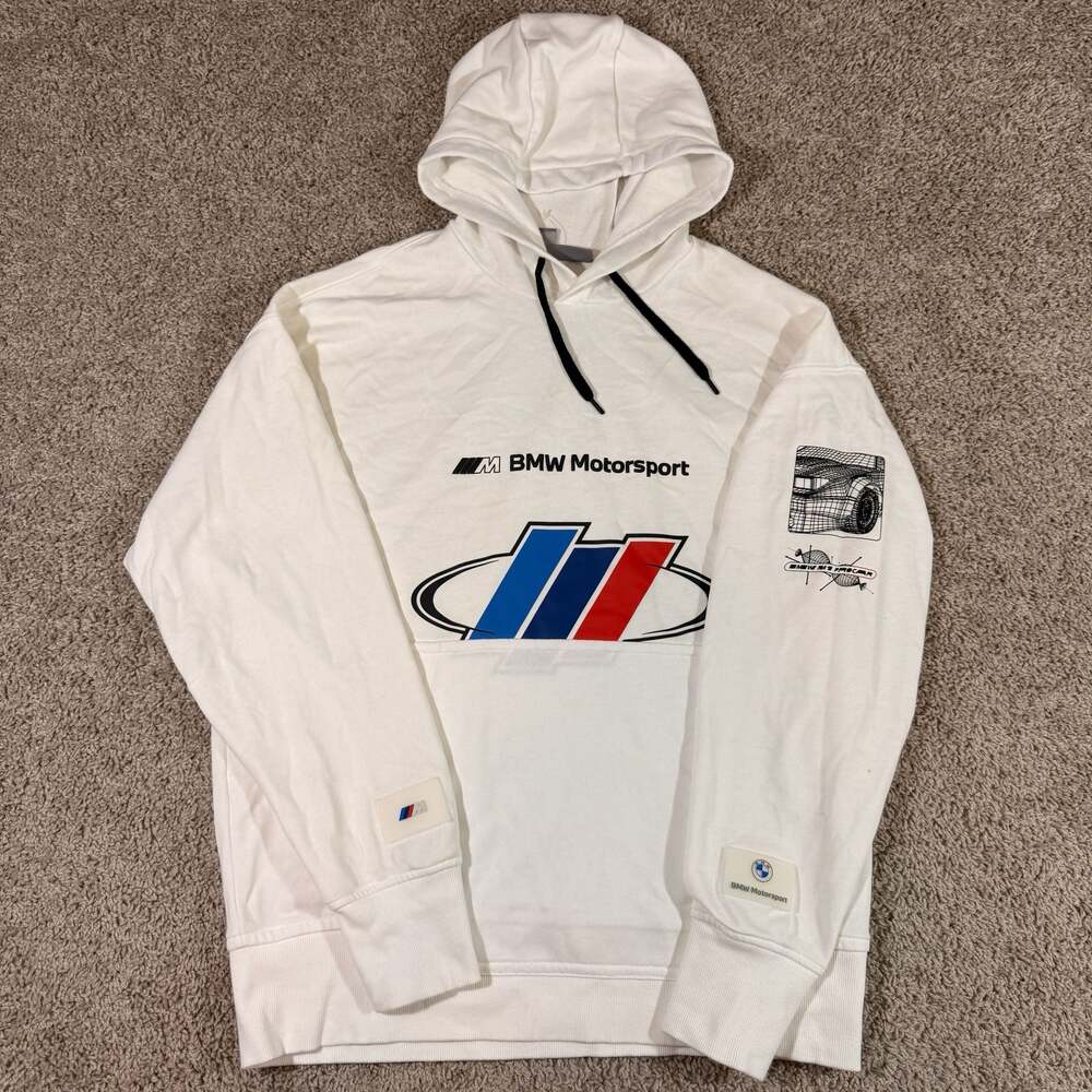 Puma BMW Motorsport White Pullover Hoodie Men's Small M Graphic Sweatshirt